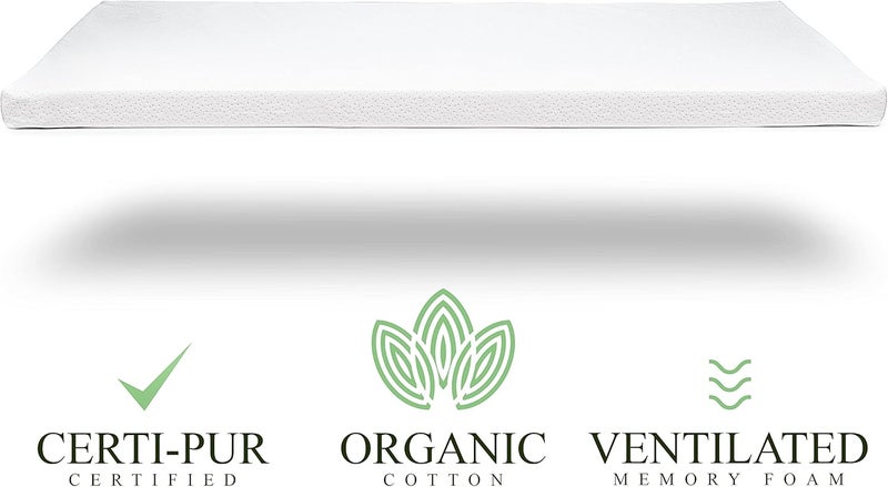 Modera Organic Cotton Toddler Mattress Topper | Ventilated 2-Inch Memory Foam CertiPUR-US Topper Pad, Waterproof & Washable Cover for Toddler Bed, Soft Padding, Nonslip Bottom, Travel Strap, 52"x27.5"x2" - Image 2